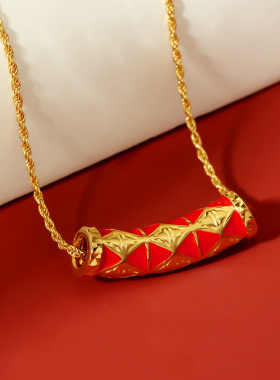 欧伊尼925银项链故宫系列锦绣繁花路路通吊坠新年红色轻奢 毛衣链