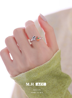 韩版卡通ins可爱大橘大利猫咪戒指女款精致设计感时尚个性食指戒