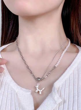 ins风气球狗喷漆吊坠项链甜酷个性小众叠戴串珠链毛衣链穿搭配饰