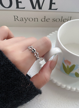 哥特复古骷髅头暗黑气质可调节开口指环戒指女小众轻奢食指戒