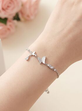 小众温柔白贝蝴蝶碎钻链条手链女精致少女配饰实体店批量拿货批发