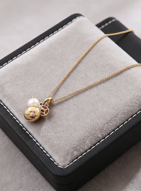 珐琅红色钱币拉丝葫芦项链女轻奢感锁骨链设计感时尚小众项饰