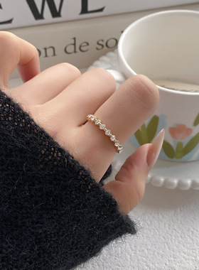 波浪线简约气质钻排细戒闭口指环戒指女士小众轻奢食指戒