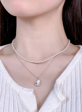 精致感贝壳葫芦镶锆石项链女士简约百搭叠戴小众珍珠链锁骨链