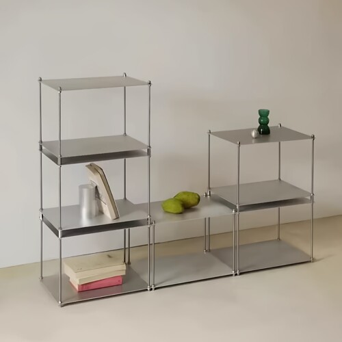 不锈钢包豪斯极简置物架模块客厅落地展示架书架收纳简约高级多层 - 图3