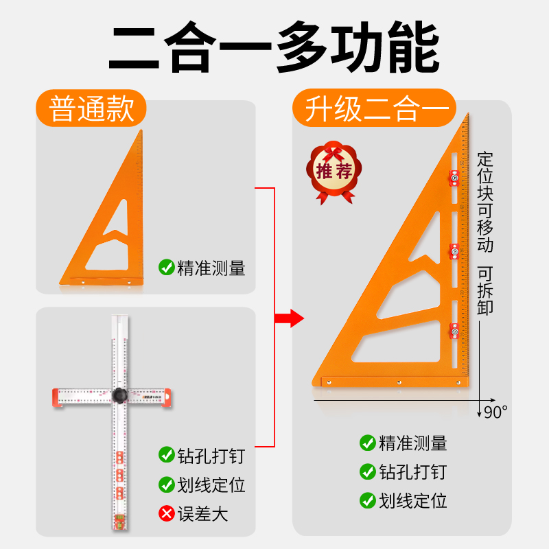 二合一打孔定位角尺批量引孔划线高精度木工直角拐尺电木板靠山尺-图1