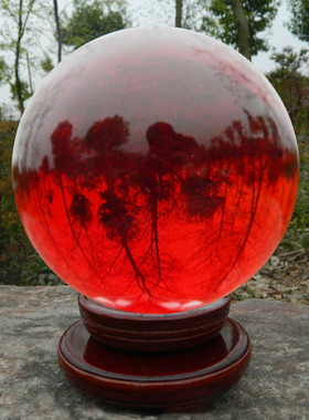 人造k9开业鸿运当头转运招财纳福装饰家居红色玻璃大红水晶球摆件