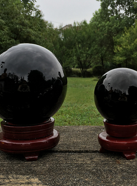人造K9黑色玻璃风水球客厅书房装饰超大号20CM黑曜石水晶球摆件