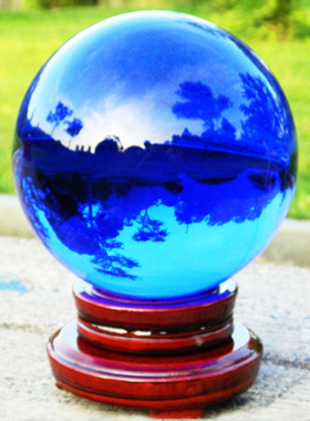 K9透明客厅玄关卧室办公室书桌家居装饰15厘米蓝色玻璃水晶球摆件