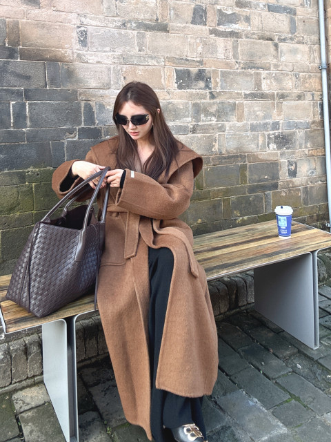 VIVISHOP2024 autumn and winter new double-sided wool coat women's mid-length hooded loose woolen coat