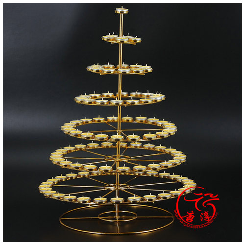 镀金莲花酥油灯烛台七层梅花金色灯架灯座蜡烛托108盏 - 图1