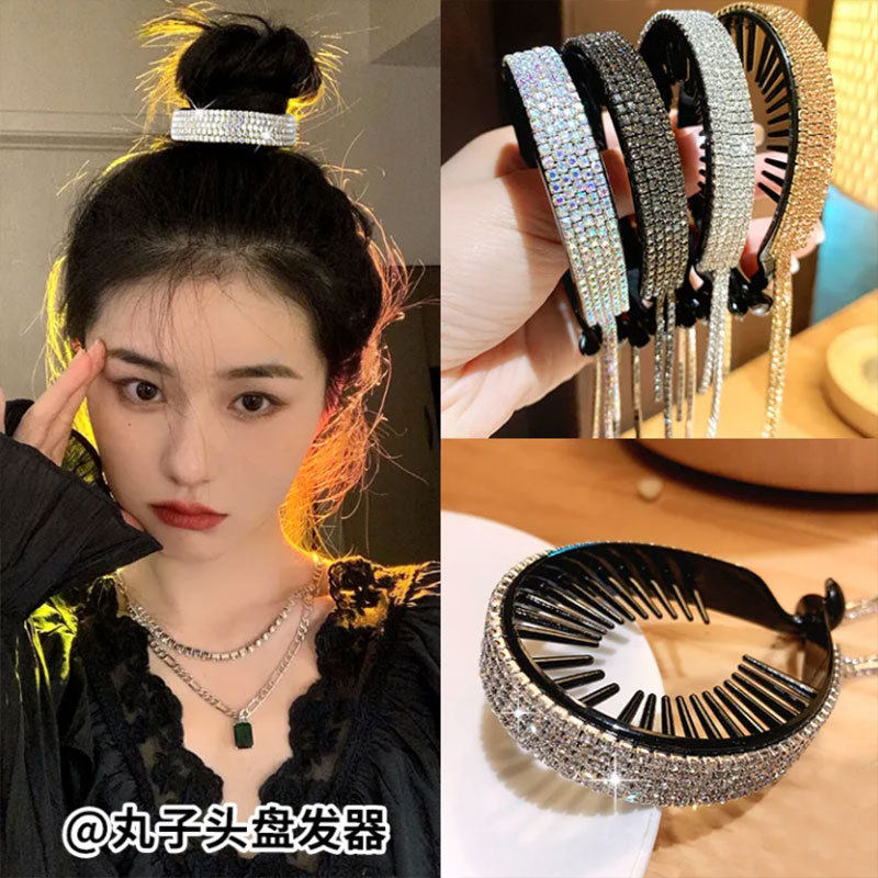 发夹成人丸子头盘发器头饰闪钻流苏花苞夹马尾扣扭夹新款女发饰_虎窝淘