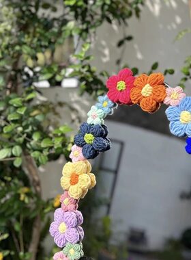 镜子装饰边框diy泡芙花针织毛线材料包全身镜创意手工改造全身镜