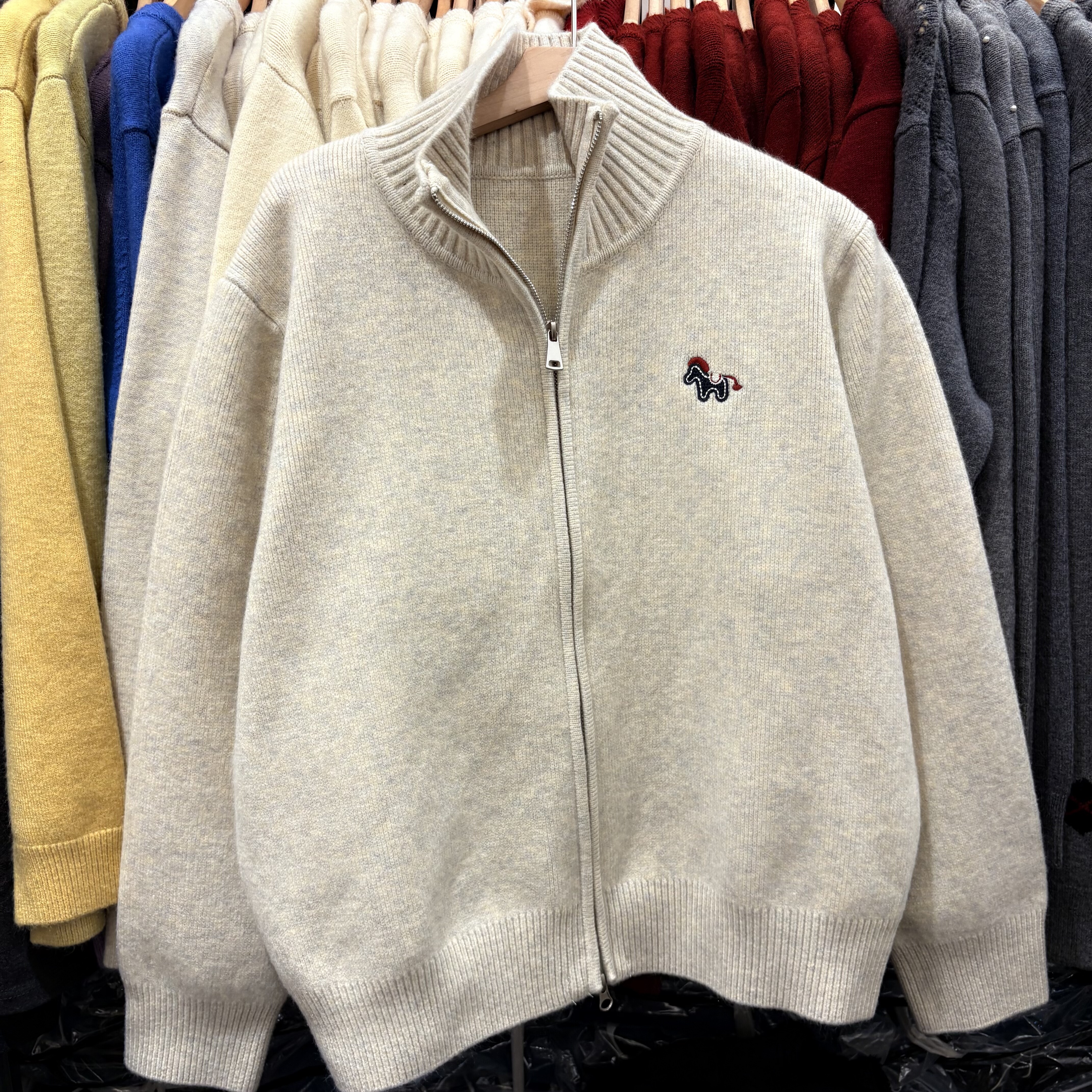 老钱风双头拉链针织开衫外套高领软糯加厚小马刺绣纯色洋气毛衣冬,淘宝优惠券,粉丝福利购,淘宝优惠卷