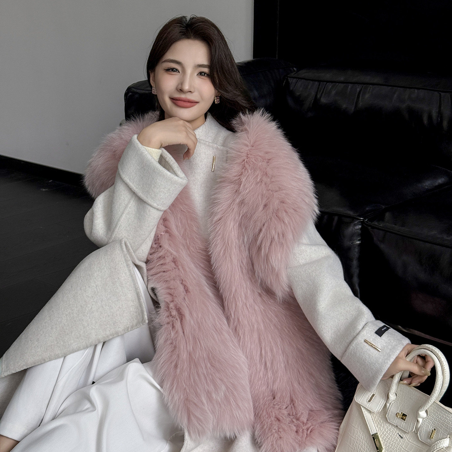 魅狐粉嘟嘟色秋冬礼服皮草配饰保暖编织全狐狸毛双面大围巾长款,淘宝优惠券,粉丝福利购,淘宝优惠卷