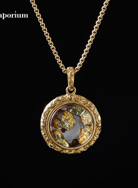 天然肯尼亚橄榄陨石切片科学吊坠