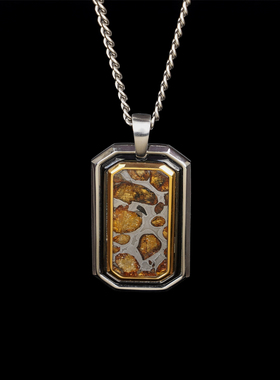 镶嵌天然橄榄陨石切片军牌项链
