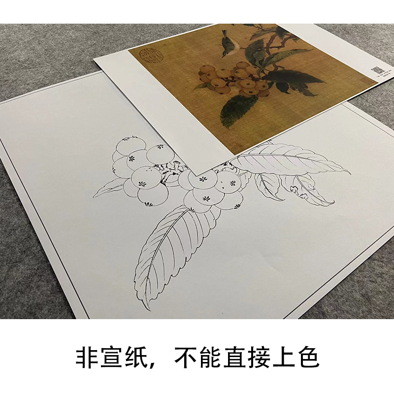 【大彩图】林椿工笔画白描底稿小品《枇杷山鸟图》花鸟线稿GH13-图1