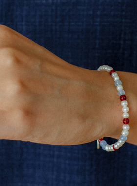 小众天然珍珠红蓝玛瑙项链手链