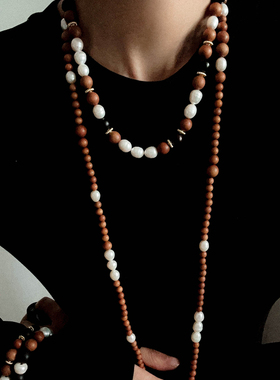 小众黑檀木天然珍珠串珠项链手链