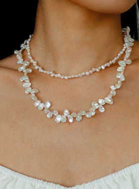 法式优雅天然花瓣珍珠长款项链