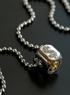 复古925银金象财富古币吊坠项链