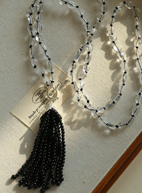 小众白水晶石榴石黑玛瑙流苏项链