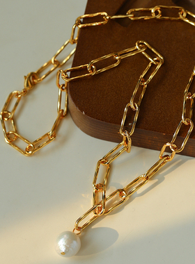简约高级感百搭链条单颗珍珠项链