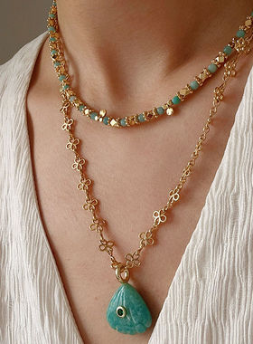 波西米亚度假风白水晶串珠锁骨链