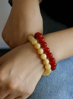 欧美ins天然石串珠925银扣手链