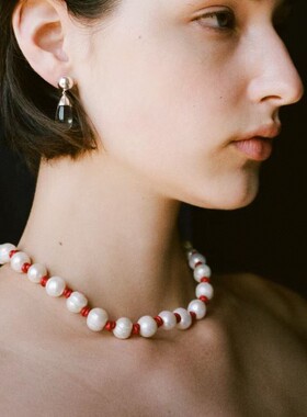 小众皮绳编织珍珠项链手链耳环