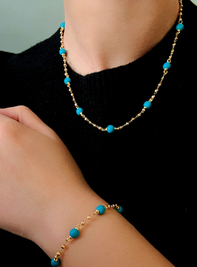 法式复古高级蓝松色磁吸项链手链