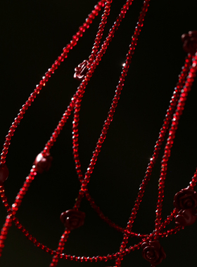 小众经典高级琉璃红玫瑰超长项链