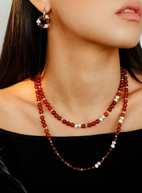 原创新中式橙石榴石项链手链耳环