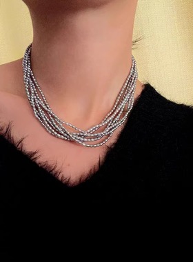 法式优雅多层编织天然米珍珠项链