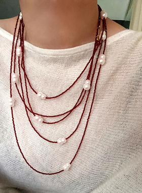 轻奢小众葫芦珍珠红尖晶毛衣链