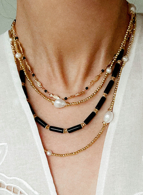 欧美小众设计小鱼黑玛瑙蓝松项链