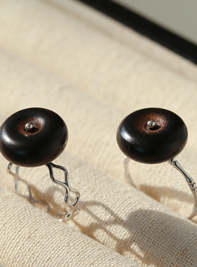 TU家 新中式复古高级感时髦百搭925银竹节黑檀木开口戒指指环女