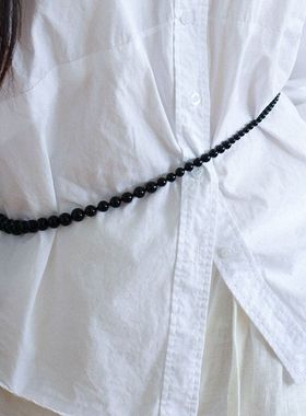 小众时髦精黑玛瑙串珠腰链项链