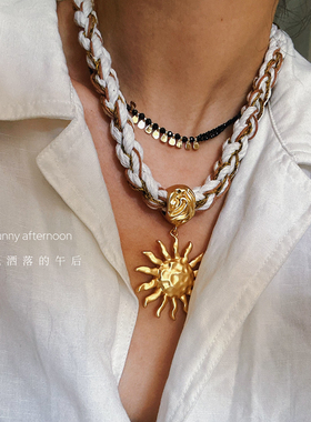 复古太阳神吊坠手工编绳项链