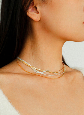 复古ins金银双色麻花蛇骨链项链