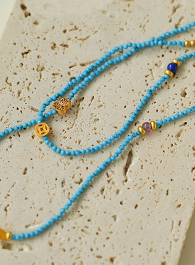 原创设计新中式蓝松石多元素项链