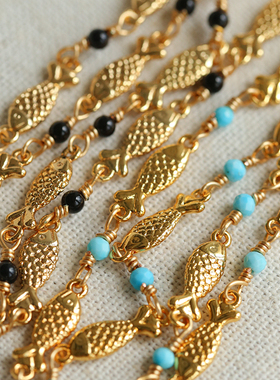 欧美小众设计小鱼黑玛瑙蓝松项链