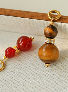 复古虎眼石红玛瑙葫芦叠戴项链