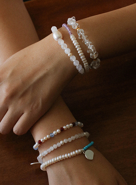 小众设计天然珍珠月光石串珠手链