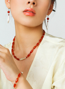 原创设计水滴红玛瑙项链手链耳环