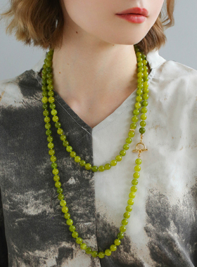 新中式葡萄绿天然石串珠超长项链