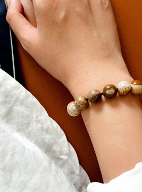 小众白化石图画石串珠项链手链女