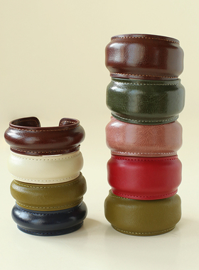 复古高级感皮质开口手镯宽手环