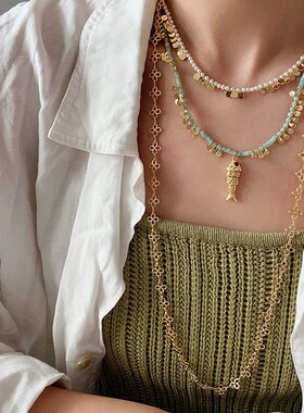 波西米亚小众四叶草手工长款项链